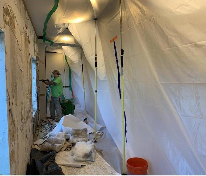 an employee working in a containment zone of a mold damaged home