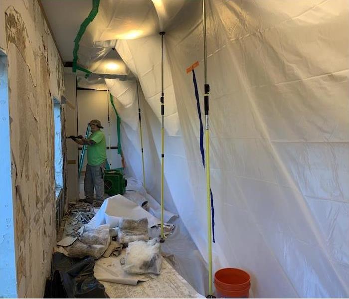 an employee working in a containment zone of a mold damaged home
